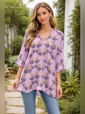 Buddy Love Pink V-Neck Tunic with Gold Leopard Print
